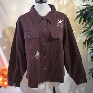 Pocketful of Posies Vintage 90s Embroidered Nature Bird Brown Jacket Womens XL